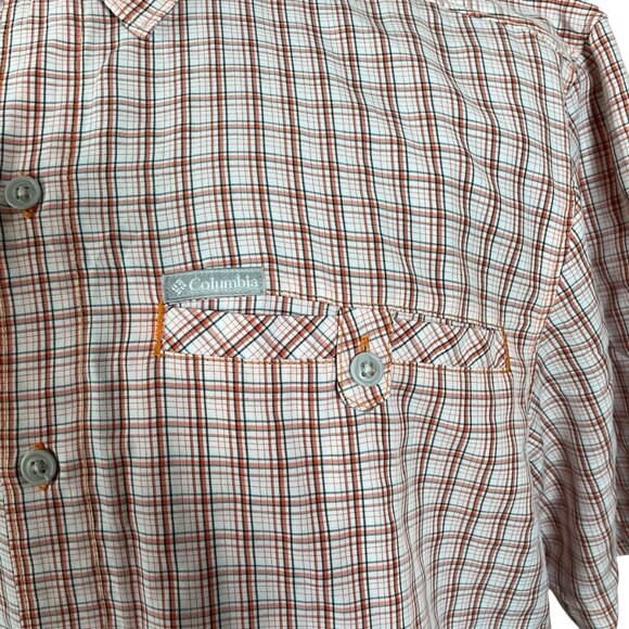 Columbia Men's Pink Orange Black Check Short Sleeve Button Front Shirt Large - Picture 4 of 8